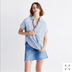 Madewell play courier blue white striped short sleeve button down boxy shirt XXS